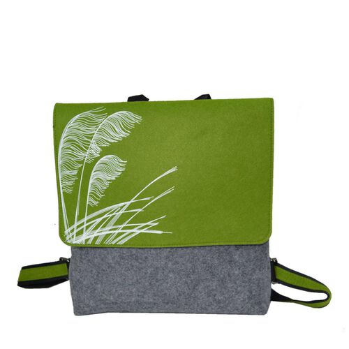 Jo Luping Toetoe White On Green Light Grey Ecofelt Backpack